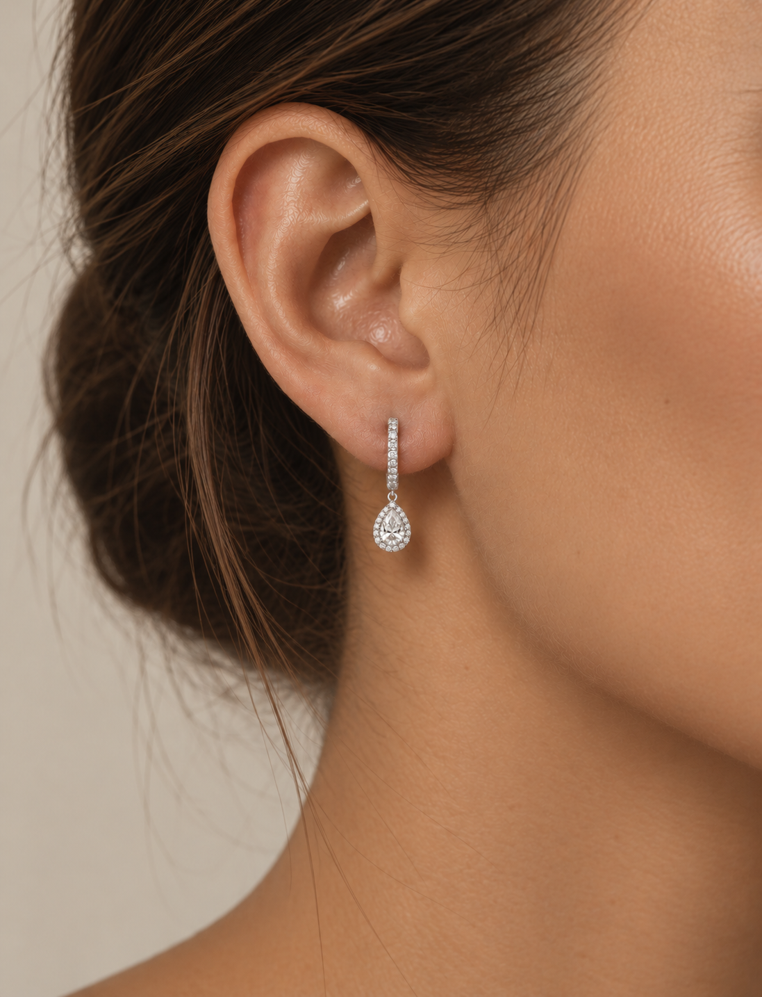 Pear Halo Drop Earrings