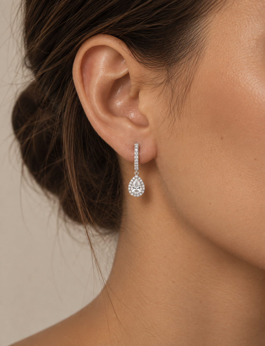 Pear Halo Drop Earrings